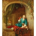 thumbnail image 3 of Alexis Van Hamme 20x22 Black Modern Framed Museum Art Print Titled - A Boy at the Window with Small Dog and Parrot (1846), 3 of 5