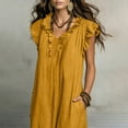 thumbnail image 5 of HADST Sleeveless V-neck Ruffle Maxi Dress with Loose Ruffle Cap Sleeves and Side-Seam Pockets, 5 of 8