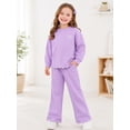 thumbnail image 3 of HILEELANG Girls 2 Piece Outfit Set, Bow Detail Long Sleeve Top & Flare Pants, Scallop Trim, Lavender, Sizes 3-8 Years, 3 of 21