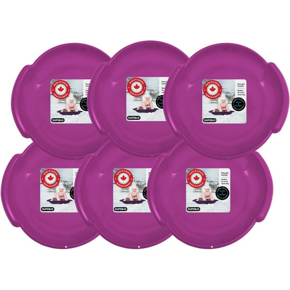 Superio Round Snow Saucer Sleds- 24” Plastic Disc Sleds for Kids and Adults- Heavy Duty Sled Discs with Handles for Downhill Sledding, Winter Outdoor Sports, (Fuchsia)