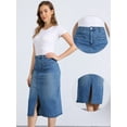 thumbnail image 2 of DARING DIVA Women's Slit Front Washed Jean Midi Skirts with Pockets S Blue, 2 of 6