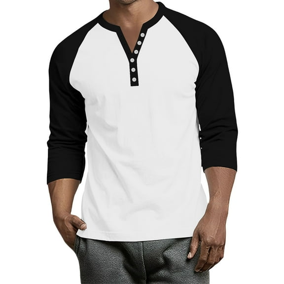 Hearthz Mens Raglan Shirts 3/4 Sleeve Henley Neck Baseball Jersey Colorblock Mens Business Casual Tops Fall Beach Shirts for Men