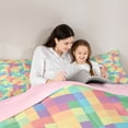 thumbnail image 4 of Erosebridal Colorful Plaid Grid Bedding Comforter Set for Girls, Pixelated Theme Miner Game Full Bedding Set, Pink Reversible, 7pcs, 4 of 6