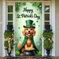 thumbnail image 3 of Green Theme St. Patrick's Day Banner Shamrock Decor Leprechaun Background Gold Coin Accent Cartoon Dog Happy St. Patrick Banner for St. Patrick's Day Party Celebration Indoor Decoration, 3 of 9