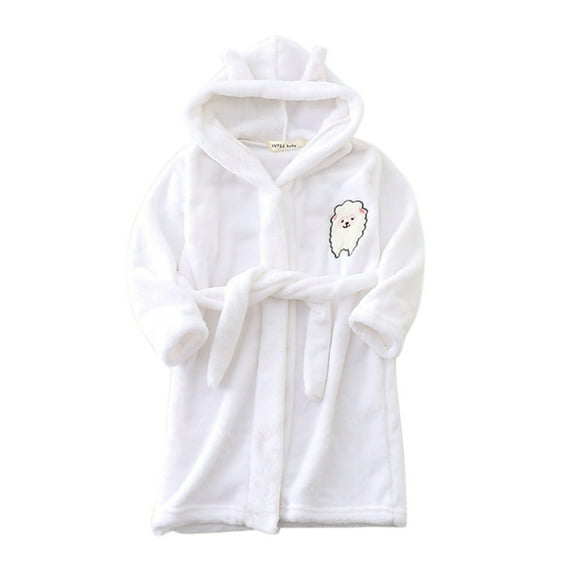 Ketyyh-chn99 Kids Baby Girl Boy Pajama Set Long Sleeve Pjs 2 Piece Sleepwear Toddler Night Robe Dress Bathrobes Hooded Warm Flannel Night Robe Sleepwear Pajamas Robe for 2-3 Years,White