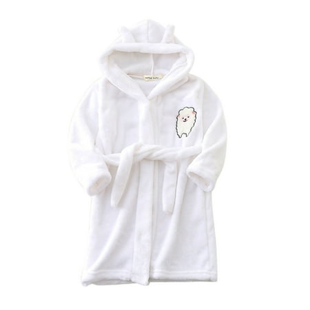 

Kids Pajamas Long Sleeve Cartoon Animal Print Hooded Flannel Bathrobe Casual Soft Homewear Nightgown Boys Sleepwear White 90(1 Years-2 Years)