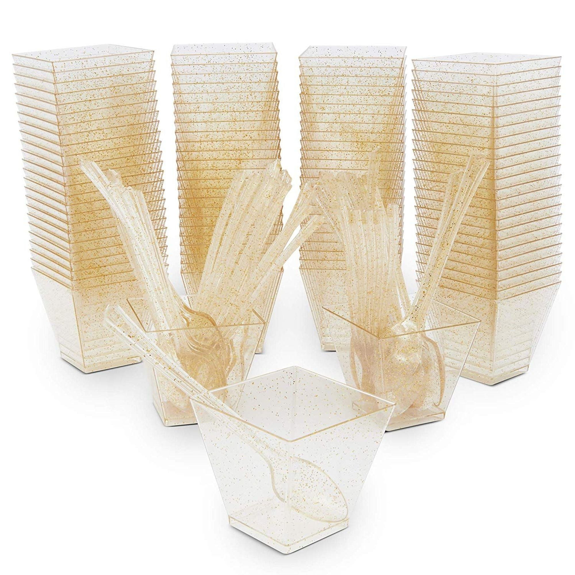 Details about   100 Pieces Small Disposable Square Cups 2Oz & 100Pieces Gold Mini Spoons Plastic