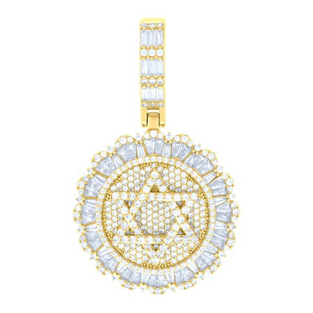 925 Sterling Silver Yellow-tone Mens Baguette Round Cubic-zirconia Star of David Symbol Religious Pendant for Men