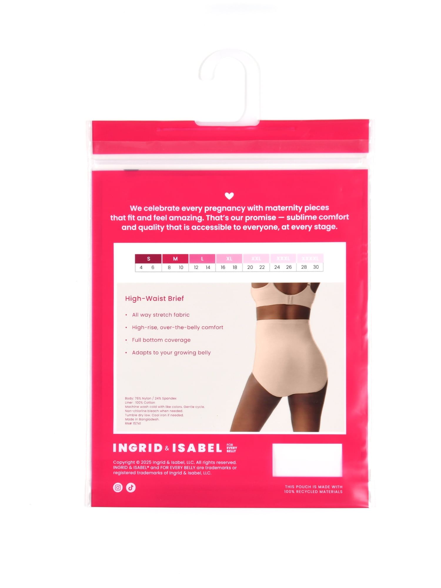 Ingrid & Isabel For Every Belly Women's Flexible Comfort Maternity High Waist Brief Panties, 3-Pack, Sizes S-4XL