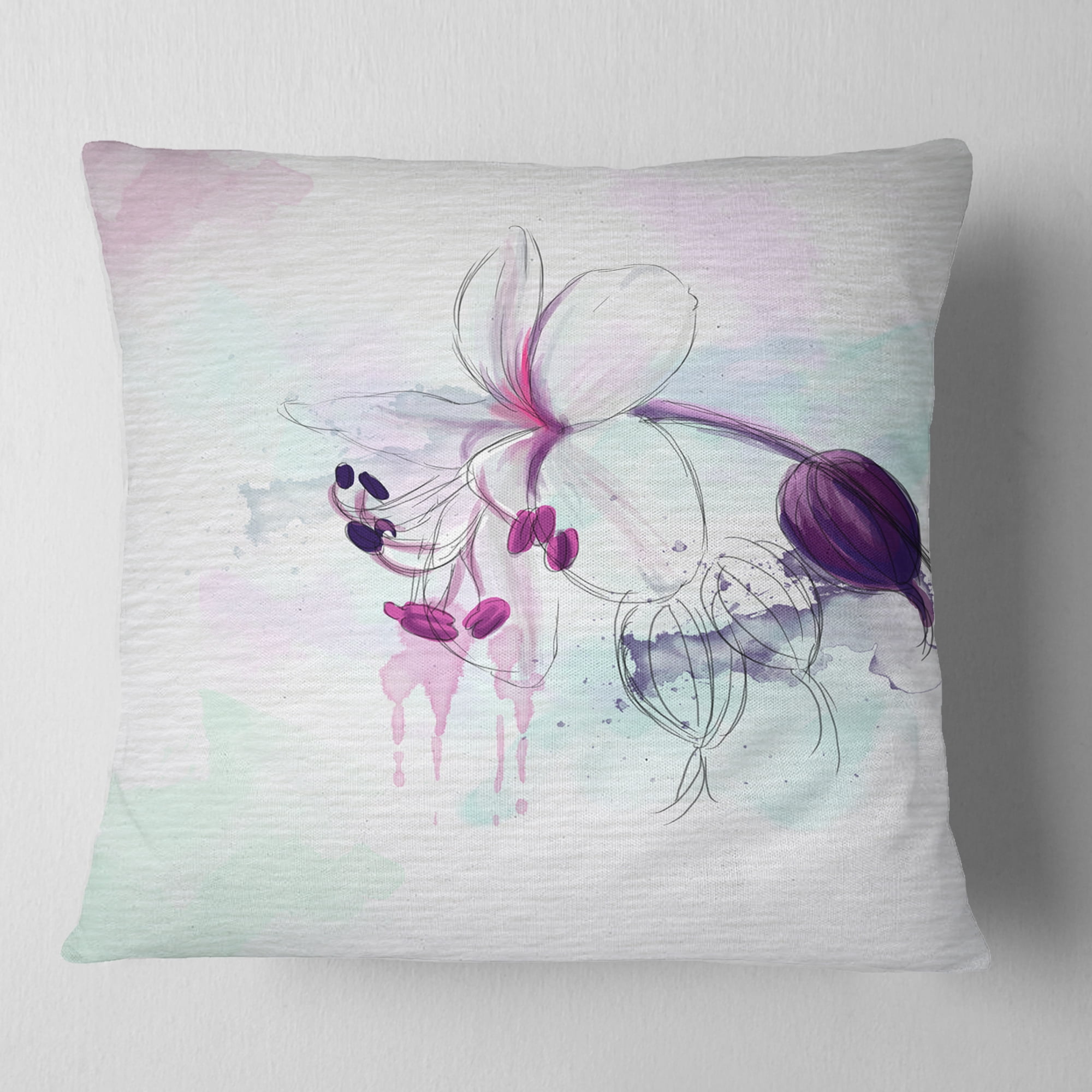 Designart Beautiful Purple Flower with Splashes - Floral Throw Pillow - 18x18
