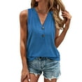 thumbnail image 2 of Women's V Neck Tank Tops Summer Sleeveless Button Casual Henley Shirts Blue M, 2 of 3