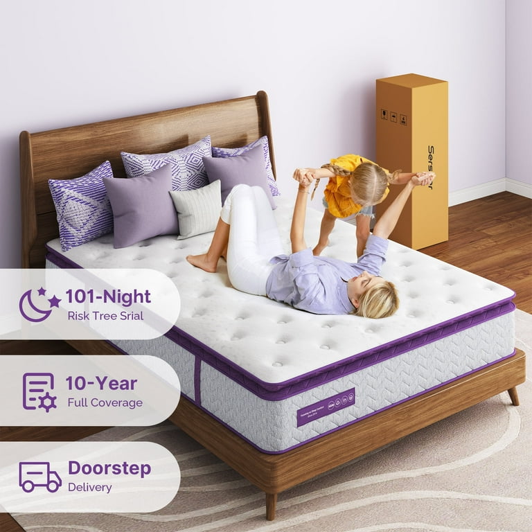 Sersper Memory Foam Queen Mattress Pillow Top Hybrid Medium Firm
