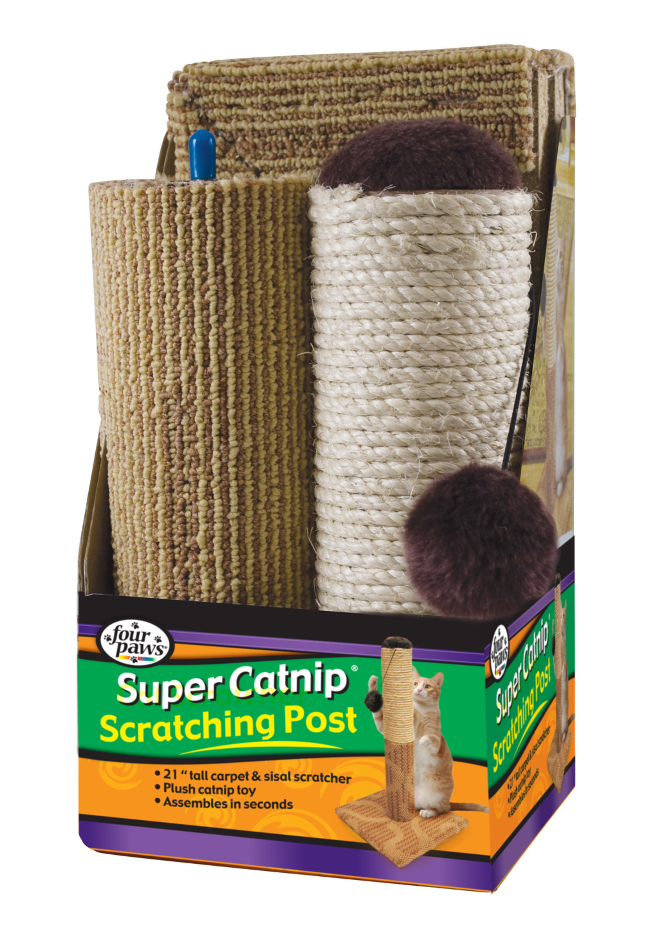Four Paws Super Catnip Cat Scratching Post, Sisal and Carpet Scratching