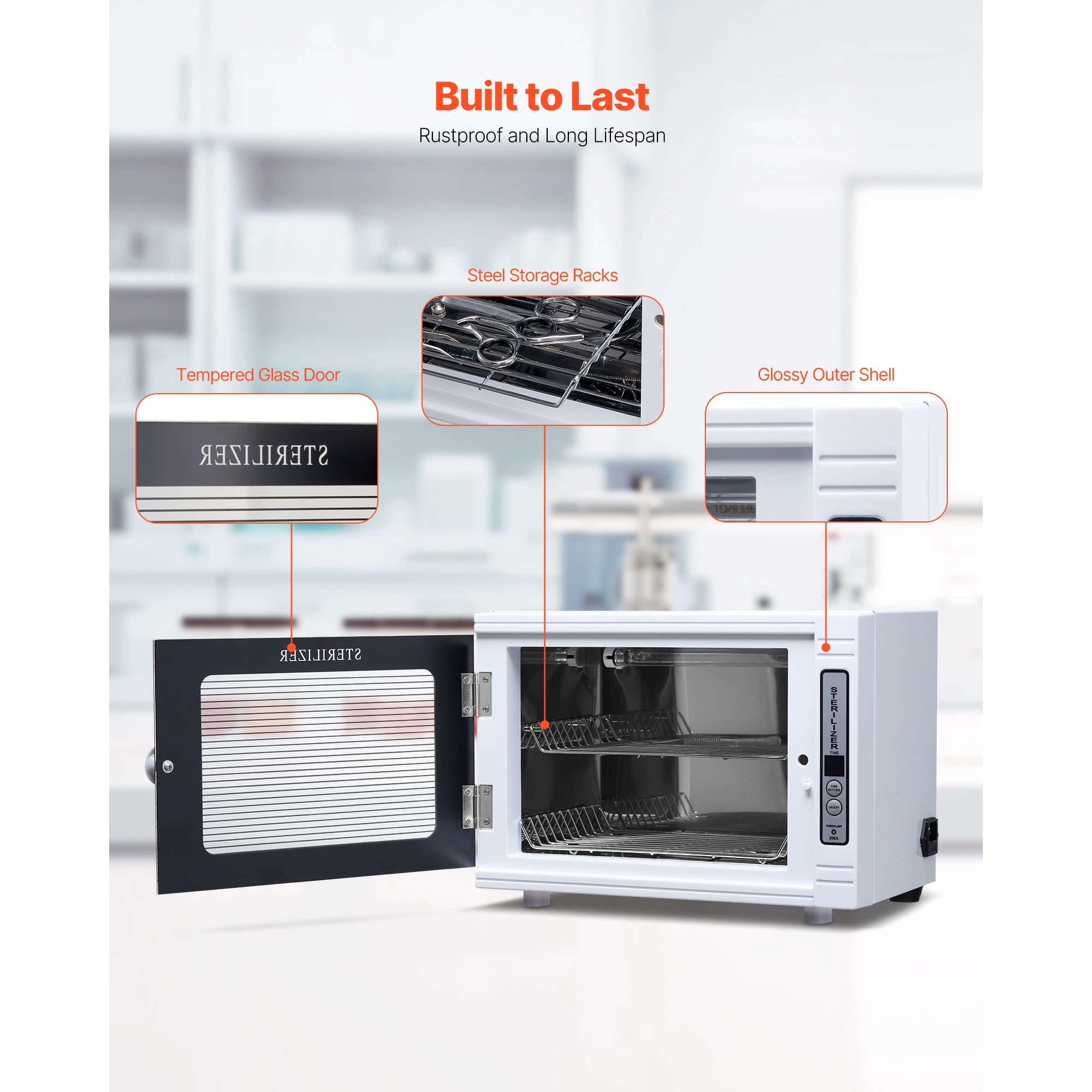 KFFKFF 12L Nail Tool Cleaning Machine with Timer, Tool Cabinet Cleaner Box Featuring Tempered Glass Door and 185nm Wavelength, Suitable for Labs, Homes, Nail Salons, Hair Studios, and Beauty Studios
