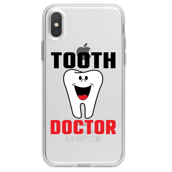 DistinctInk Clear Shockproof Hybrid Case for iPhone X / XS (5.8" Screen) - TPU Bumper Acrylic Back Tempered Glass Screen Protector - Tooth Doctor Dentist