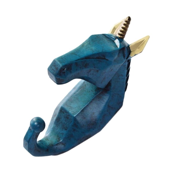 Yuarrent Gancho de cabeza de elefante de resina fácil de instalar para colgar cómodamente ganchos para abrigos con cabeza de Animal Decoración del hogar Azul retro (caballo)