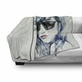 thumbnail image 3 of Urban Soft Flannel Fleece Throw Blanket, Woman with Sunglasses and Blue Hair Hand Drawn Art Watercolor Portrait, Cozy Plush for Indoor and Outdoor Use, 50" x 70", Coconut Blue and Black, by Ambesonne, 3 of 6