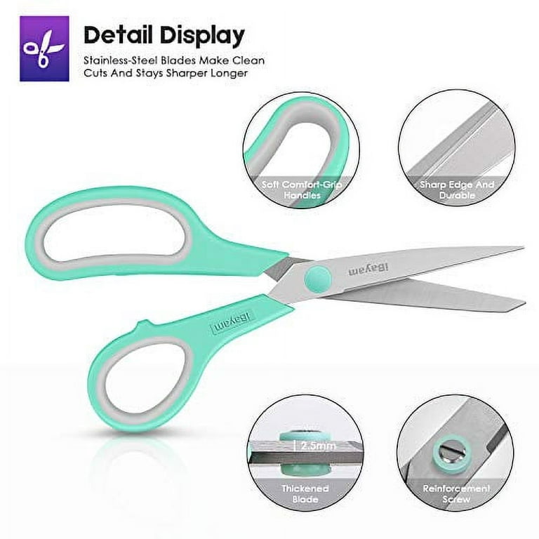  Scissors, 8 All Purpose Scissors Bulk 3-Pack, Ultra Sharp  25mm Thick Blade Shears Comfort-Grip Scissors For Office Desk Accessories  Sewing Fabric Home Craft School Supplies, Right/Left Handed