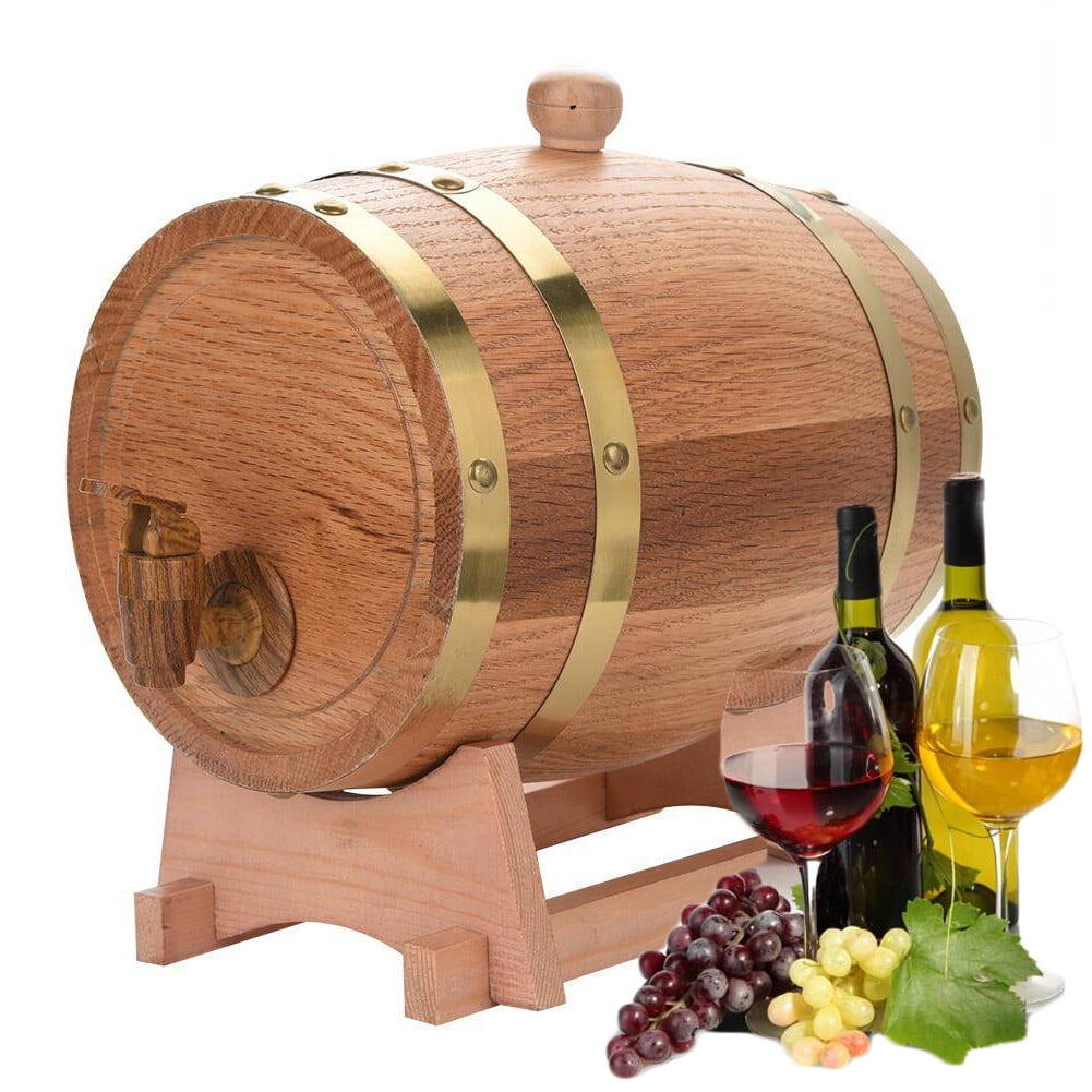 MOMOJA Wine Barrel Dispenser with Oak Faucet Home Decoration for Whiskey/Wine Storage 3L
