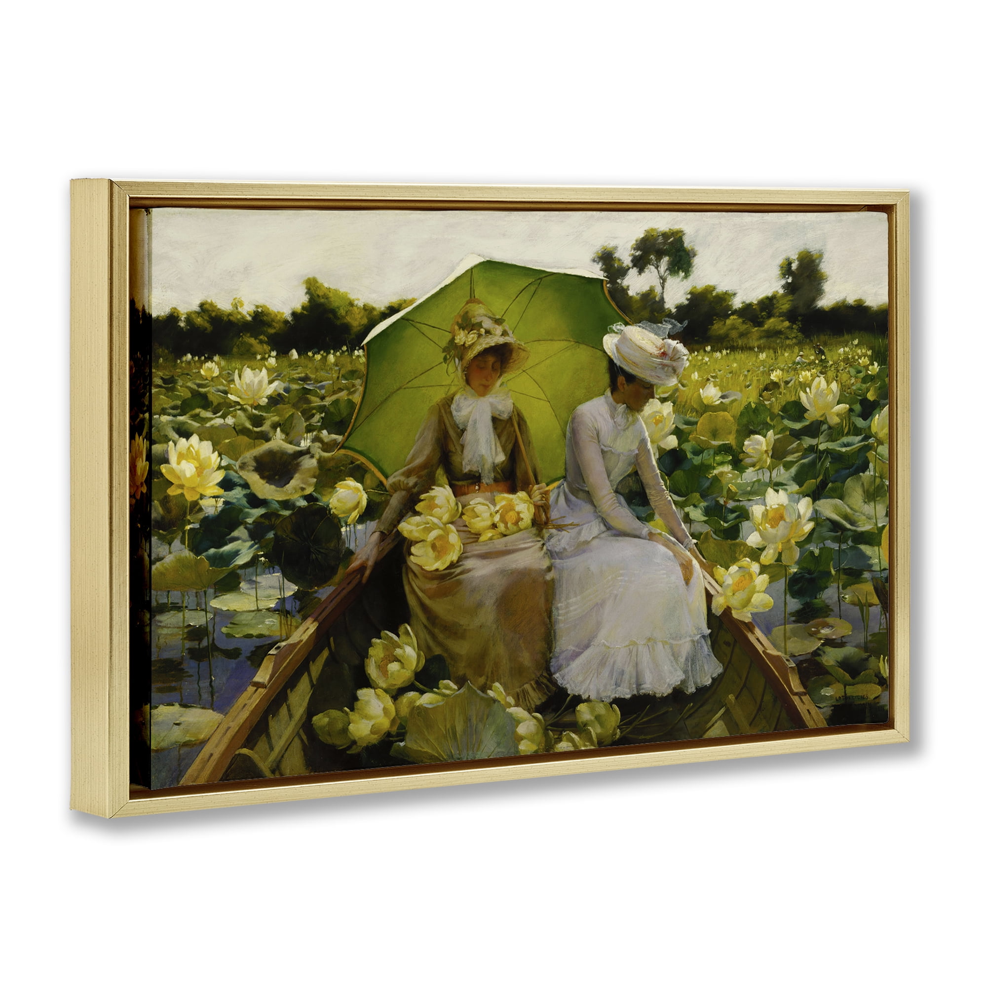 Stupell Industries Classic Lotus Lilies Portrait People Painting Gold Floater Framed Canvas Art Print Wall Art, 25 x 17