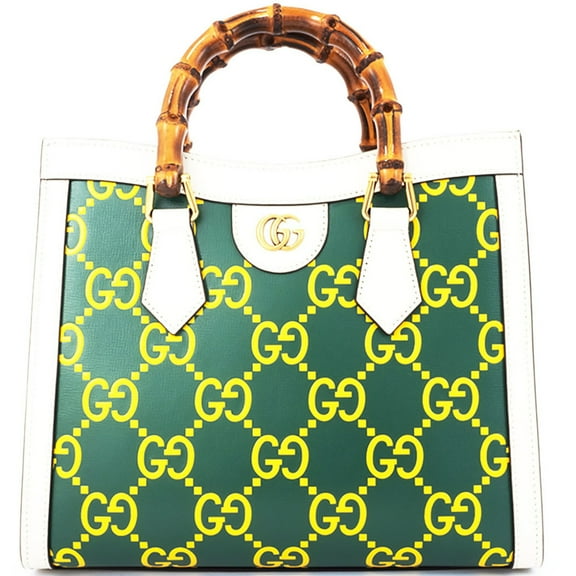 Pre-Owned Gucci Diana Small Handbag 660195 Leather Green|Yellow Women's Bamboo Tote...