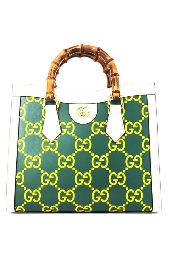 Pre-Owned Gucci Diana Small Handbag 660195 Leather Green|Yellow Women's Bamboo Tote...
