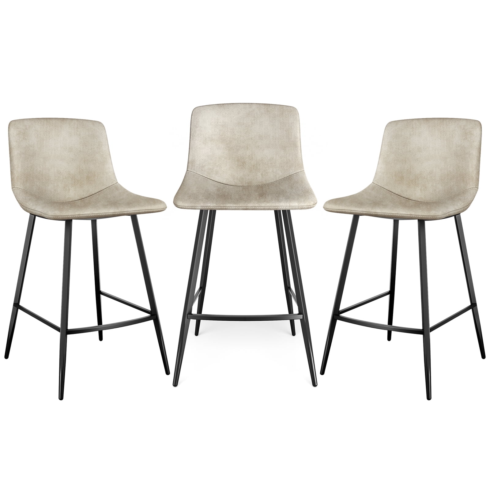 TAVR 600 lbs Counter Height Bar Stools Set of 3, 24 inch Leather Barstools with Back and Metal Legs for Kitchen Island, Beige
