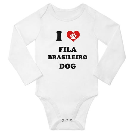 

I Heart Fila Brasileiro Dog Cute Baby Long Rompers Bodysuit (White 6-12 Months)