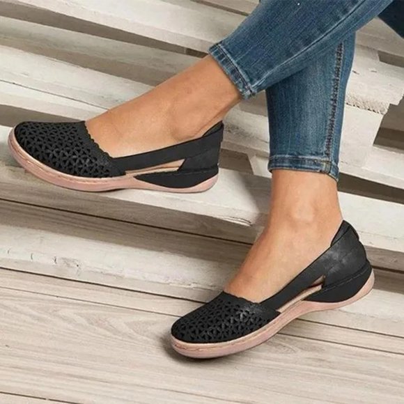 Pisexur Sandals for Women, Solid Color Loophole Flats Shoes, Summer Fashion Casual Sandals, One-Step Sandals and Slippers Women Shoes