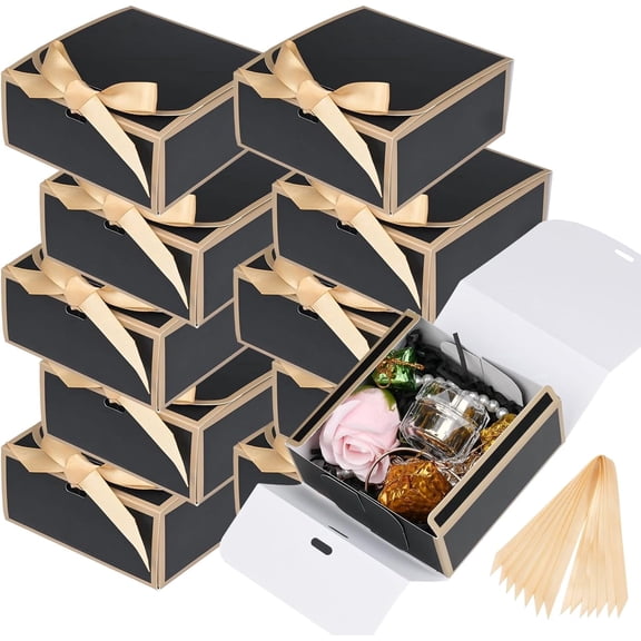 12Pack Small Gift Boxes with Lids, 4.5''x4.5''x2'' Gift Boxes for Gifts with Ribbons, Black Gift Boxes for Present, Birthday, Valentine's Day, Mother's Day, Holiday