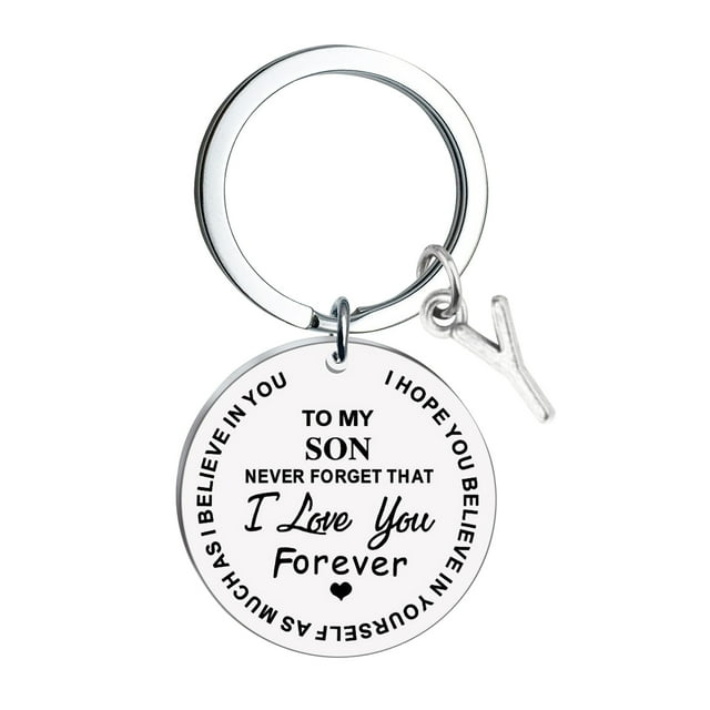 EGNMCR Keychains DIY To My Son Stainless Steel Last Name 26 Letter Keychain 3x3cm 26 Letter Keychain