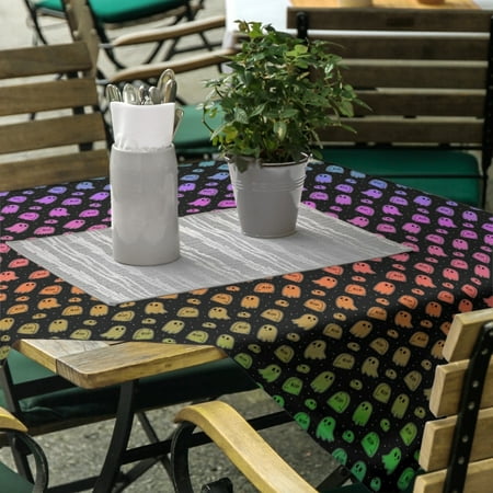 ArtVerse Black Background Ghosts Pattern Square Tablecloth Rainbow
