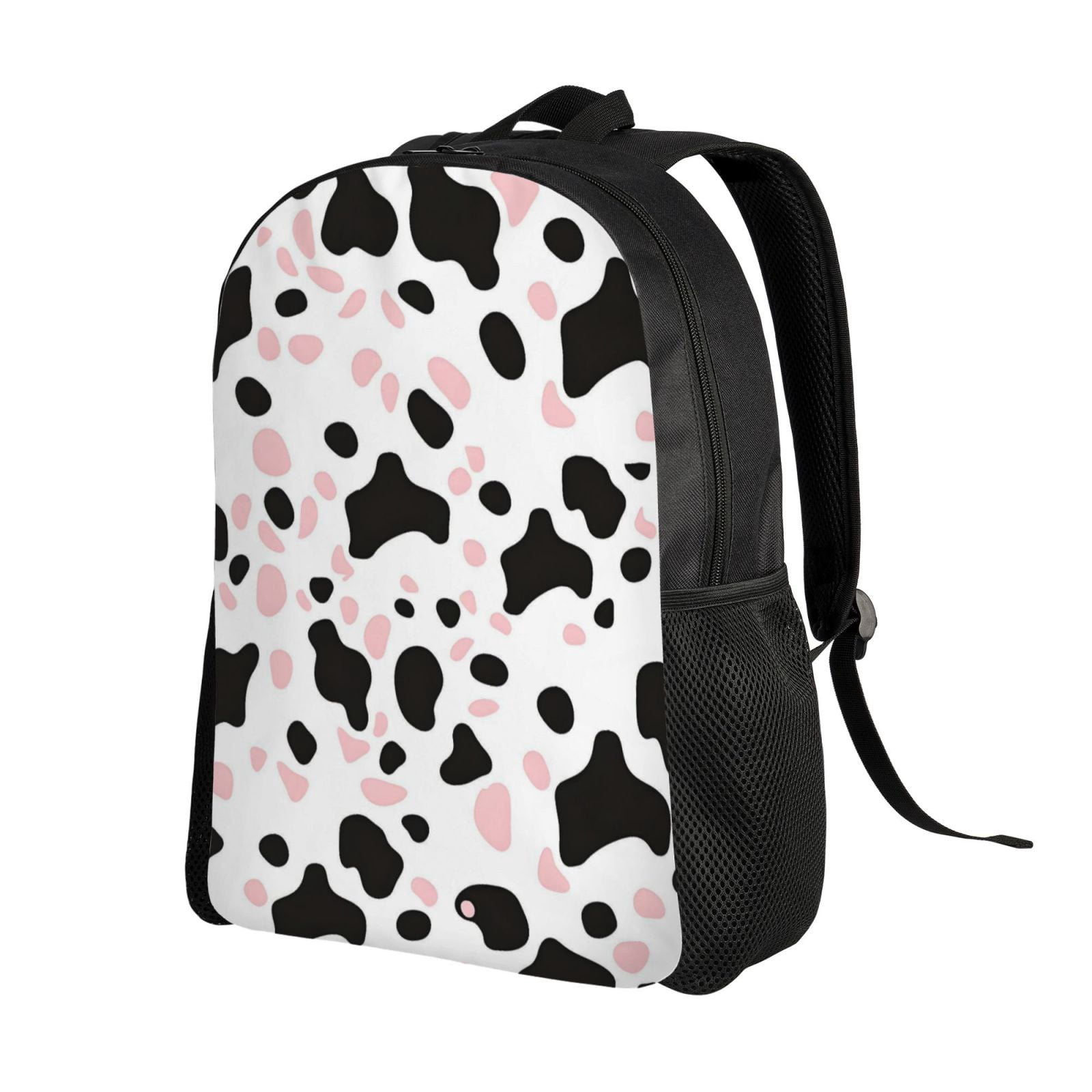 Single Side Full Backpack 16.1×11.8×4.5in Large Capacity Breathable Shoulder Belt Leisure Simple And Strong Bearing Capacity Simple Cow Print Pattern White Background, Pink And White_1