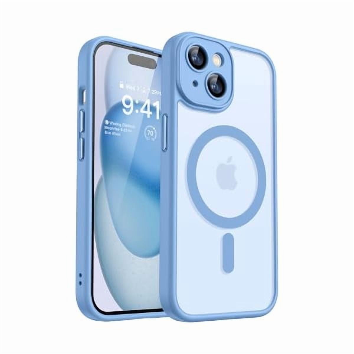 Magnetic for iPhone 15 Case, Upgraded [Full Camera Protection] [Compatible with Magsafe] [Translucent Matte] Shockproof Protective Phone Case for iPhone 15 6.1" - Light Blue