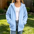 thumbnail image 4 of HAOTAGS Kids Hooded Sweatshirt (4-15) Long Sleeve Hoodie With Pocket Warm Zipper Jacket Light Blue Size 8, 4 of 9