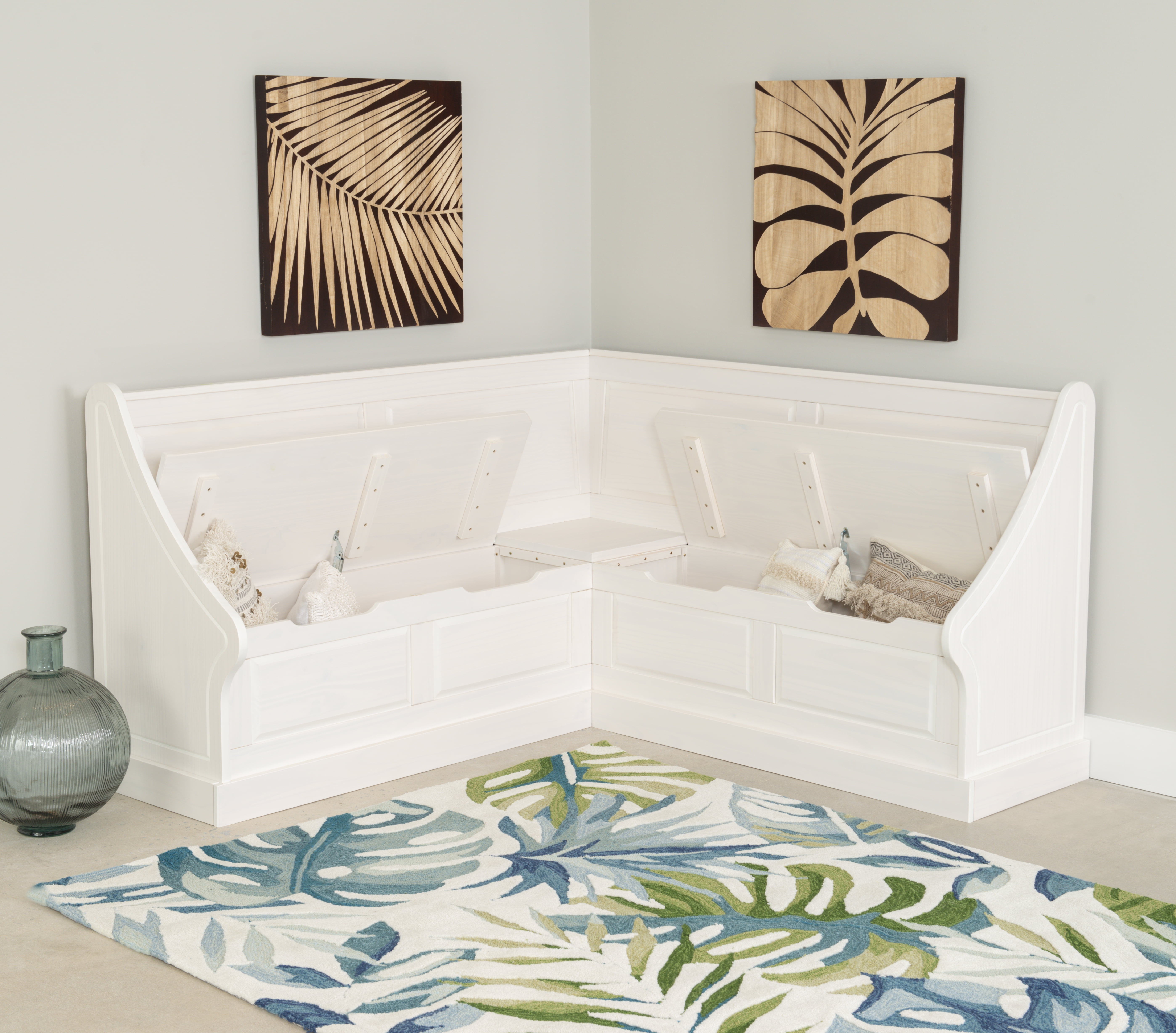 White corner sale bench with storage