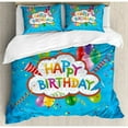 thumbnail image 3 of Birthday Duvet Cover Set Twin Size, Wavy Blue Colored Backdrop with Greeting Text Party Hats Confetti Best Wishes, Decorative 2 Piece Bedding Set with 1 Pillow Sham, Multicolor, by Ambesonne, 3 of 3