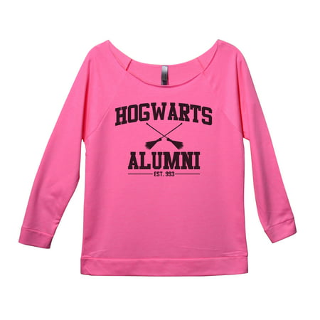 Womens Raw Edge Harry Potter Sweat Shirt 3/4 Sleeve “Hogwarts Alumni” Funny Threadz Medium, Pink