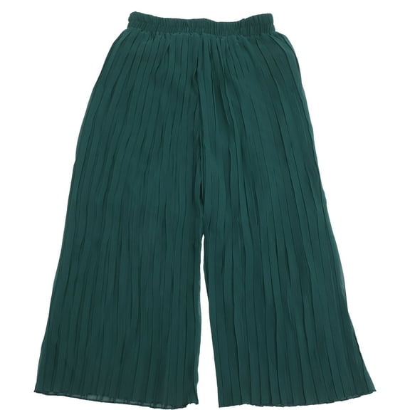 WSTEER 1pc Women Elastic Waist Chiffon Wide Leg Pants Loose Pleated Wide Leg Pants (Green L)