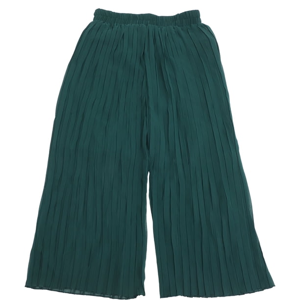 Pantalones anchos de gasa con cintura elástica para mujer, holgados y plisados (verde L)