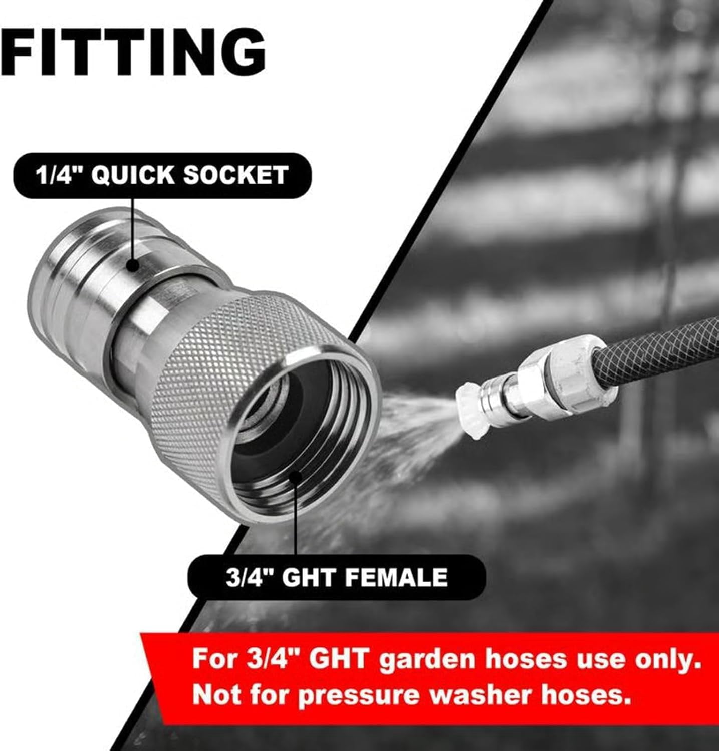 Stainless Steel Garden Hose to Pressure Washer Adapter, 3/4" GHT to 1/4" Quick Connect Fitting, Leak-Proof Water Hose Converter for Car Wash (K)