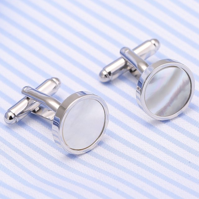 Gemelos de concha estilo francés para disfraz, puños para vestido de boda, celebración, manga redonda, botón a presión