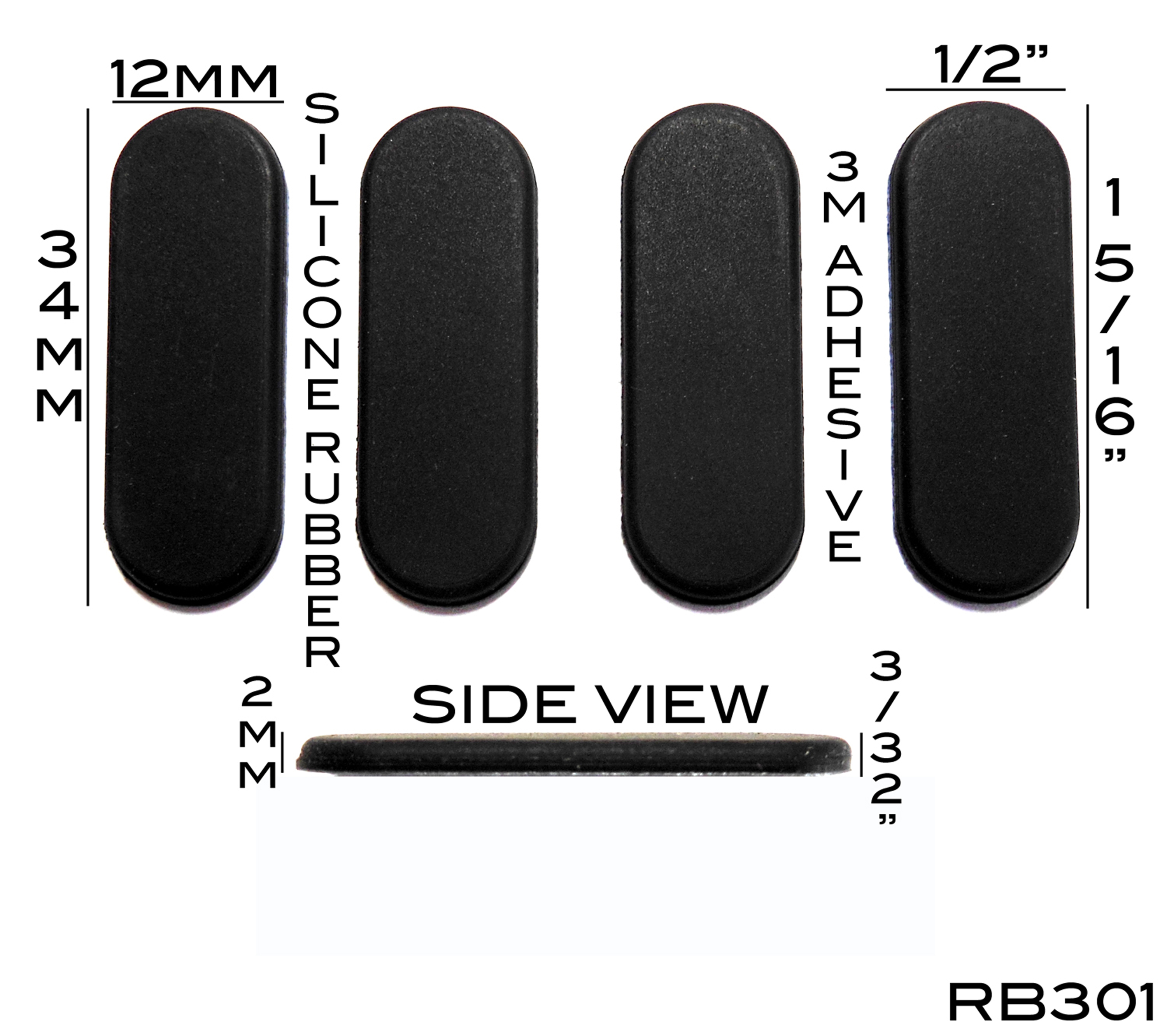 VATH Self Adhesive Silicone Rubber Feet 34mm(L) x 12mm(W) x 2mm(H) 4pcs [RB301]