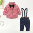 thumbnail image 2 of Zshosam Toddler Boy Formal Outfit Toddler Boy Suit Formal Wedding Outfits Gentleman Clothes Long Sleeve Shirt + Suspender Pants + Bowtie Size 9 12 Months,(Red 9-12 Months), 2 of 8