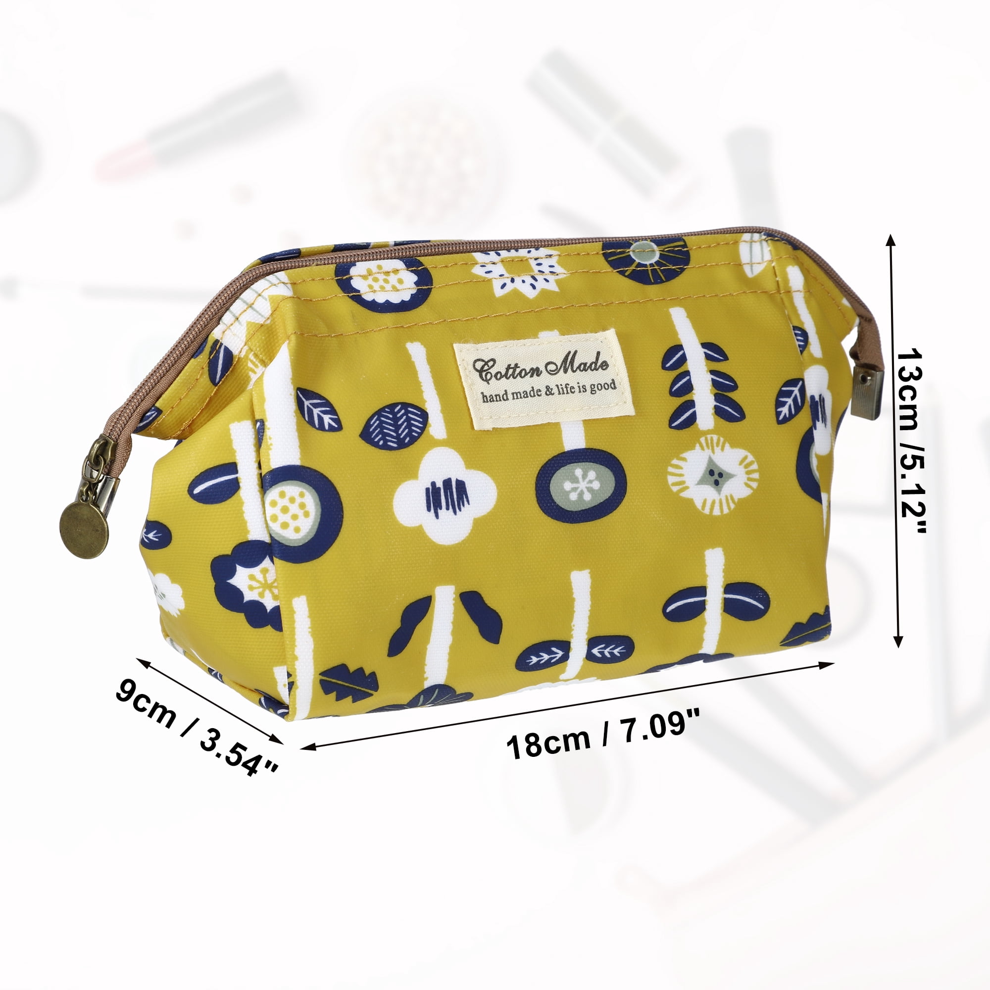 Unique Bargains Printed Travel Makeup Bag for Business Travel Vacation Gym Yellow