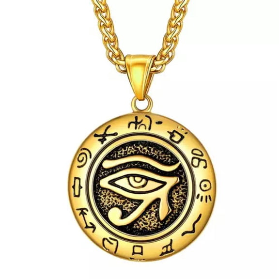QQTDFG Men Women Necklaces Stainless Steel Ankh Cross Eye of Horrus Pendant Chain Gift-01.Gold(round)