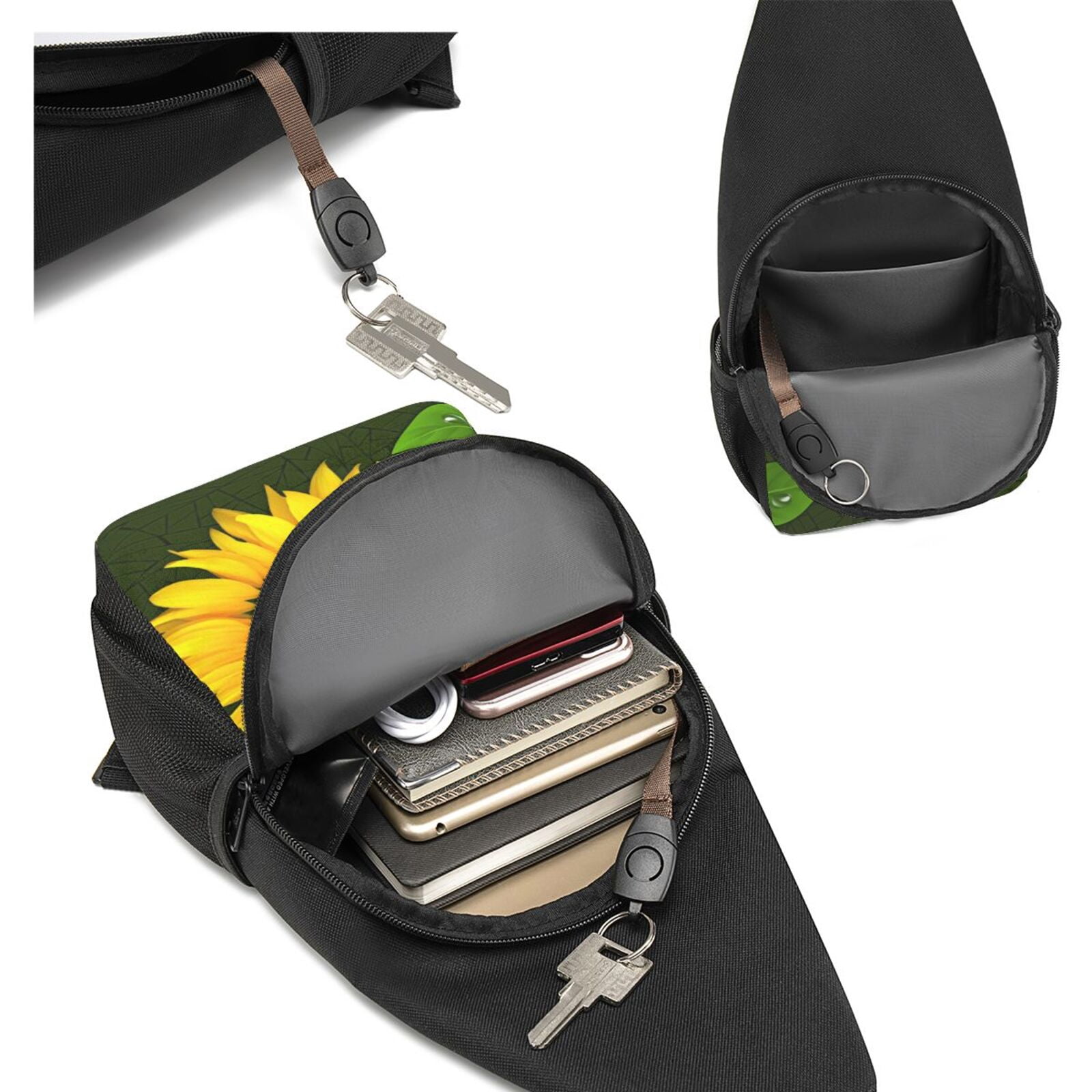 Xecao's Sunflower3 Print Sling Bag: A Versatile Chest, Shoulder, and Crossbody Backpack for Casual Days Out, Perfect for Both Men and Women