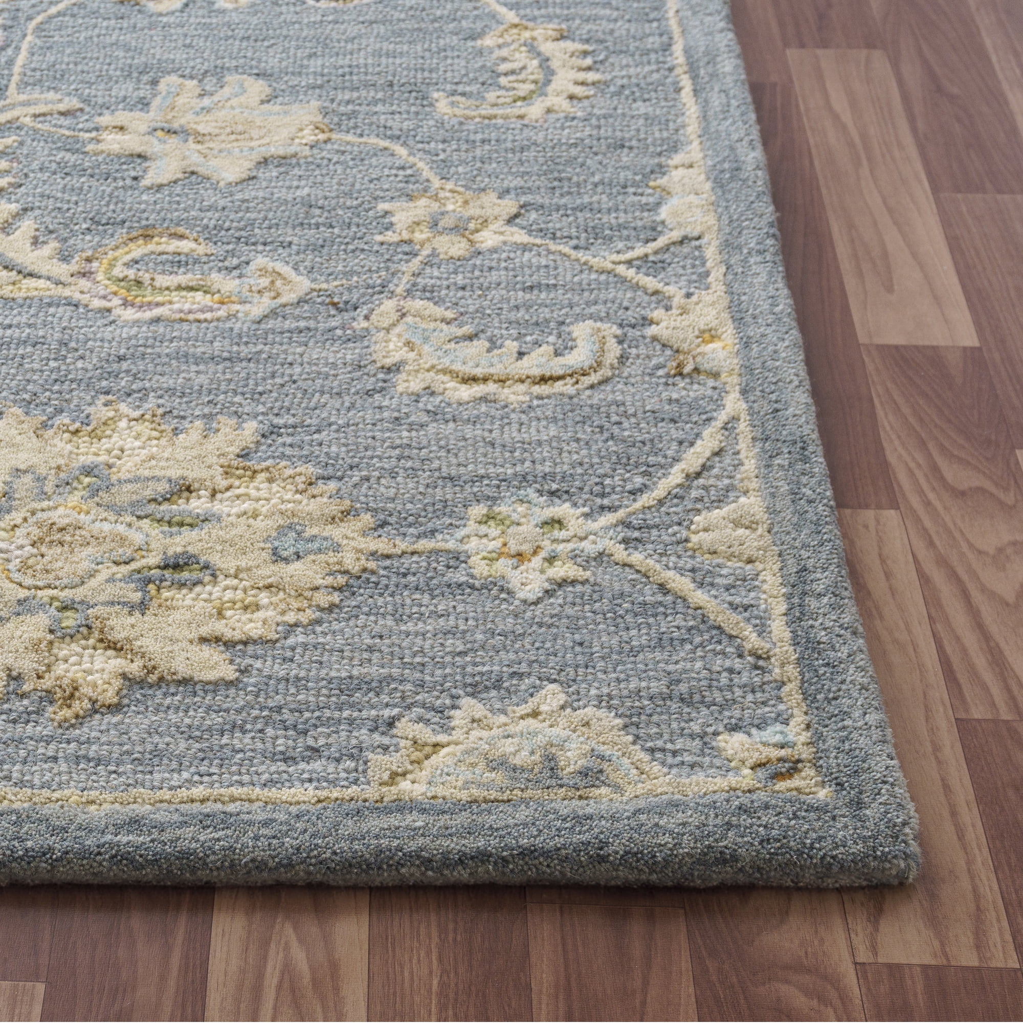 Ox Bay Elaine Floral Classic Hand-Tufted Wool Indoor Runner Rug, Stone Blue/Beige, 2'6" x 8'