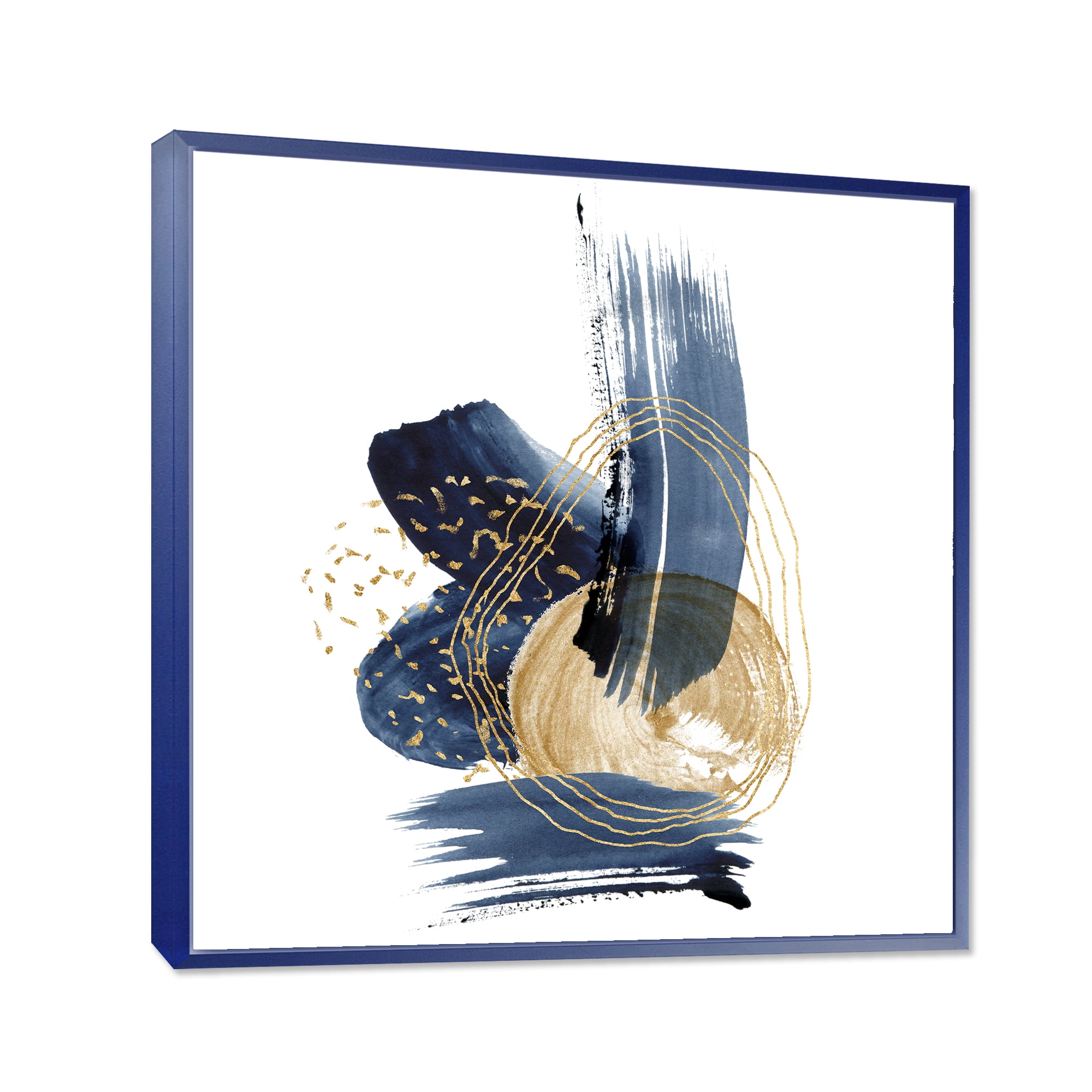 Designart 'Gold Strokes and Landscape of Dark Blue Mountains II' Modern Framed Canvas Wall Art Print