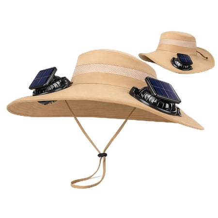 Solar Fan Hat for Men Women - Wide Brim Dual Cooling Fans USB Rechargeable & Solar Powered UV Protection Sun Hat for Fishing Hiking Camping & Gardening